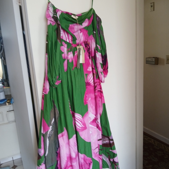 Let Me Be Dresses & Skirts - Elegant Floral Maxi Dress in Green and Pink
